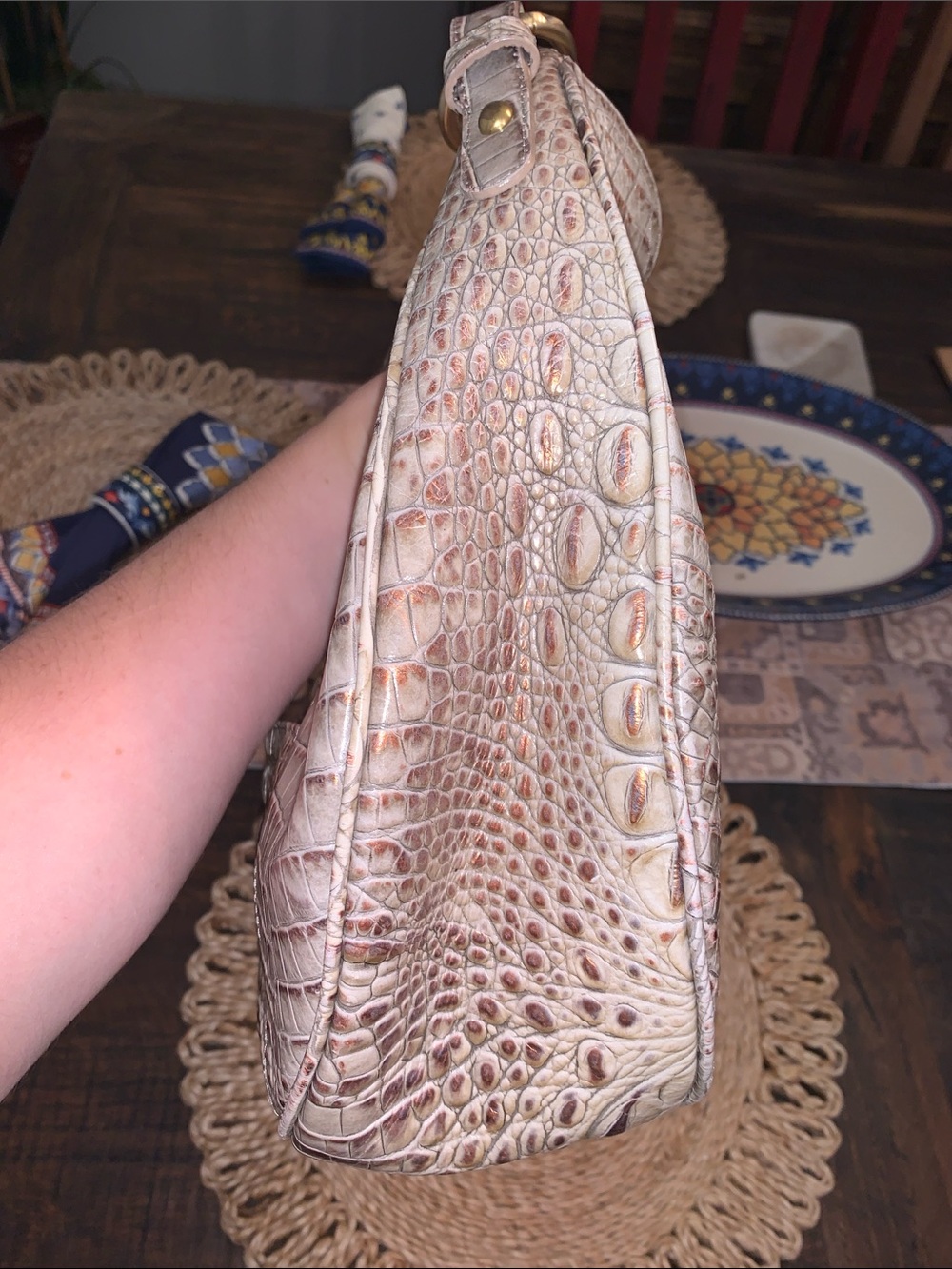 Brahmin croc embossed tan and rose gold handbag purse - Picture 9 of 14